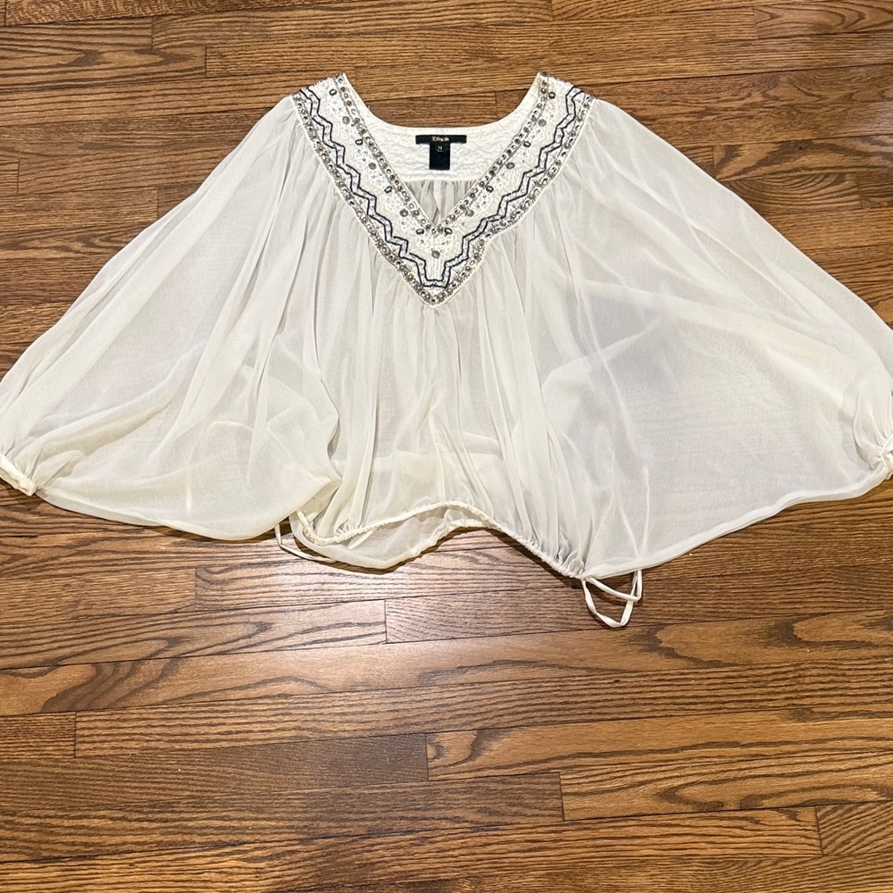 Black Brand Cream Embroidered Blouse Size Medium
